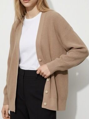 Aritzia Taupe Button-Front Women's Sweater Cardigan